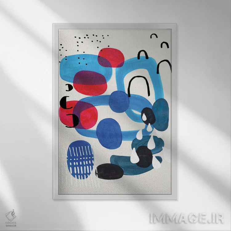 تابلو مینیمال طوفان سنگ ریزه های اقیانوسی اثر ان شیپ - نمای قابدار سفید