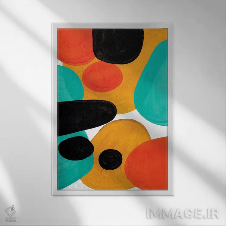 تابلو مینیمال رولی پولی الی فیروزه ای اثر ان شیپ - نمای قابدار سفید