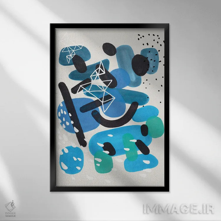 تابلو مینیمال طوفان سنگ ریزه های دریا اثر ان شیپ - نمای قابدار مشکی