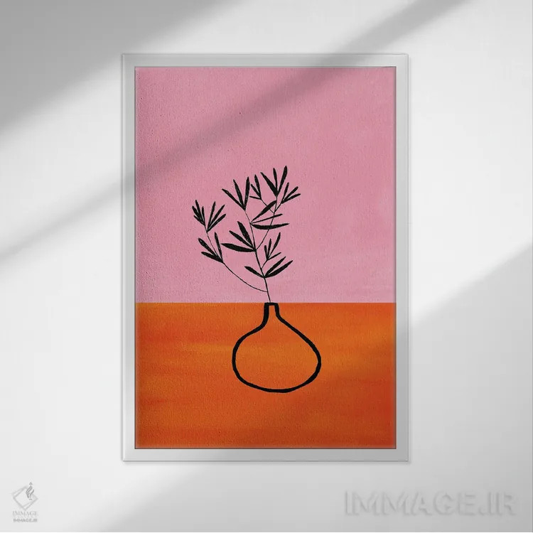 تابلو مینیمال گیاه آپارتمانی صورتی و نارنجی اثر ان شیپ - نمای قابدار سفید