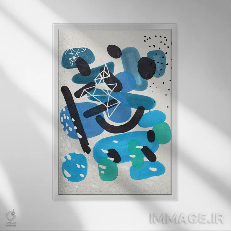 تابلو مینیمال طوفان سنگ ریزه های دریا اثر ان شیپ - نمای قابدار سفید