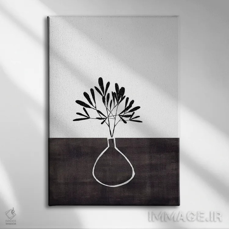 تابلو مینیمال گلدان جوهر مشکی اثر ان شیپ - نمای روبهرو روی دیوار