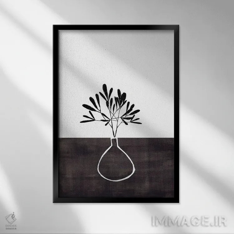 تابلو مینیمال گلدان جوهر مشکی اثر ان شیپ - نمای قابدار مشکی