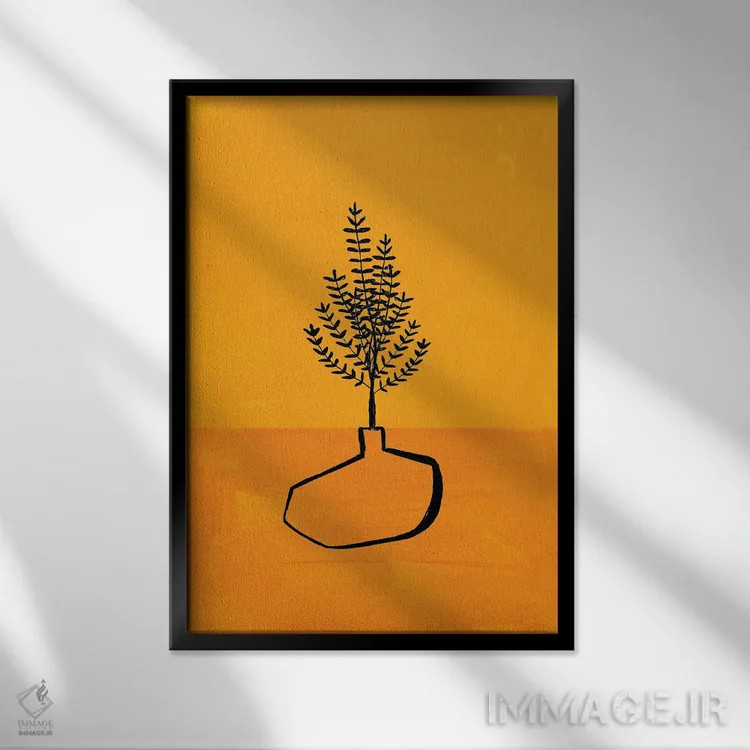 تابلو مینیمال گلدان زرد عتیقه اثر ان شیپ - نمای قابدار مشکی