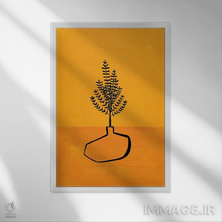 تابلو مینیمال گلدان زرد عتیقه اثر ان شیپ - نمای قابدار سفید
