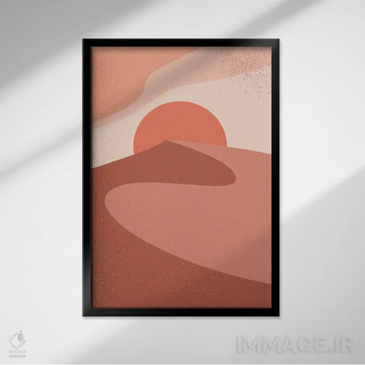 تابلو مینیمال غروب تپه شنی سرخ اثر ان شیپ - نمای قابدار مشکی