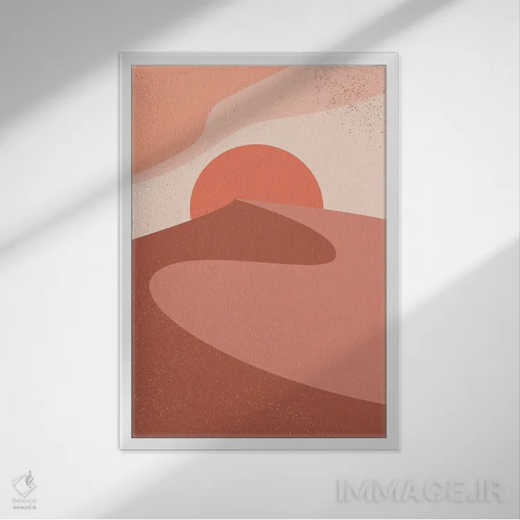 تابلو مینیمال غروب تپه شنی سرخ اثر ان شیپ - نمای قابدار سفید