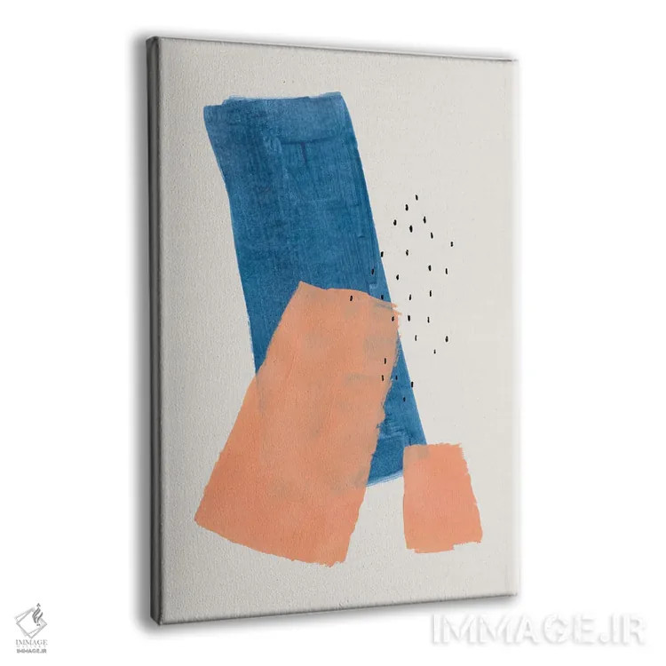 تابلو مینیمال تکه های هلویی آبی نفتی اثر ان شیپ - نمای پرسپکتیو محصول