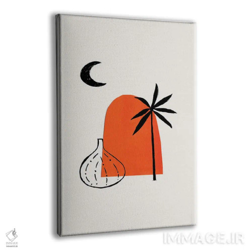 تابلو مینیمال گلدان با نخل و ویرانه های باستانی اثر ان شیپ - نمای پرسپکتیو محصول