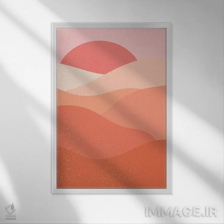 تابلو مینیمال غروب قرمز پاستلی اثر ان شیپ - نمای قابدار سفید