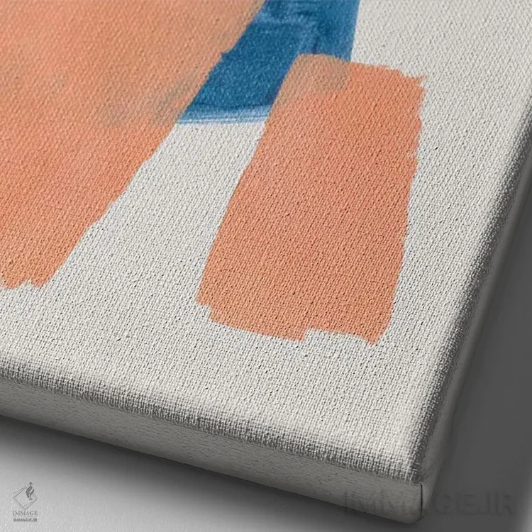 تابلو مینیمال تکه های هلویی آبی نفتی اثر ان شیپ - نمای نزدیک بافت بوم