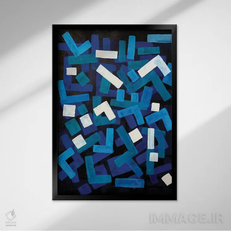 تابلو انتزاعی جاز آبی اثر ان شیپ - نمای قابدار مشکی