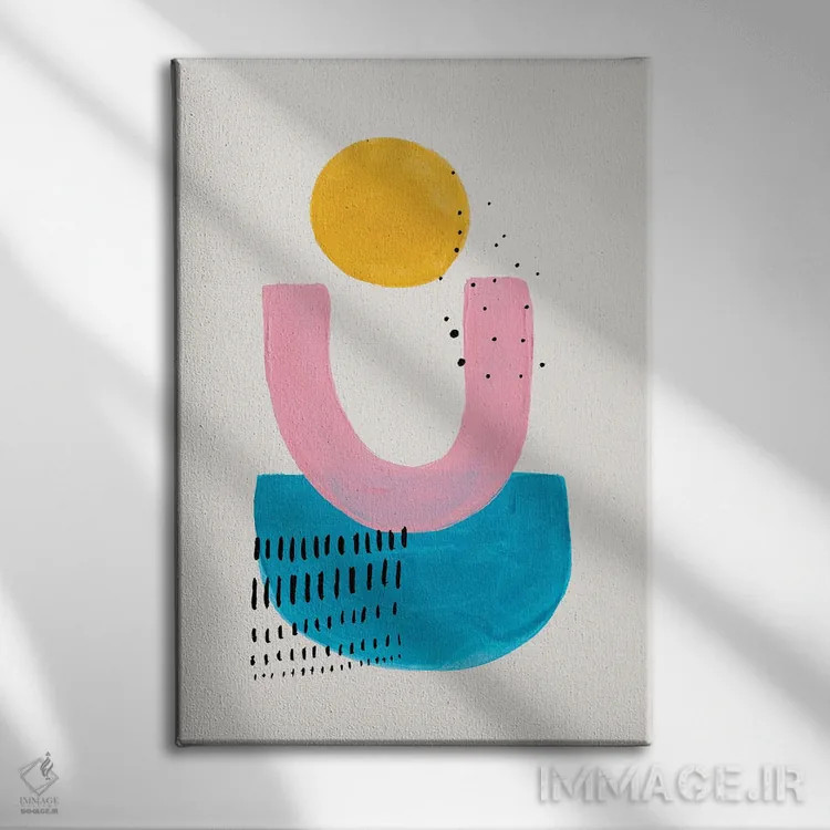 تابلو مینیمال خورشید صورتی اقیانوس اثر ان شیپ - نمای روبهرو روی دیوار