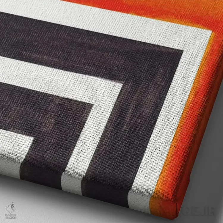 تابلو مینیمال طرح آزتک نارنجی اثر ان شیپ - نمای نزدیک بافت بوم