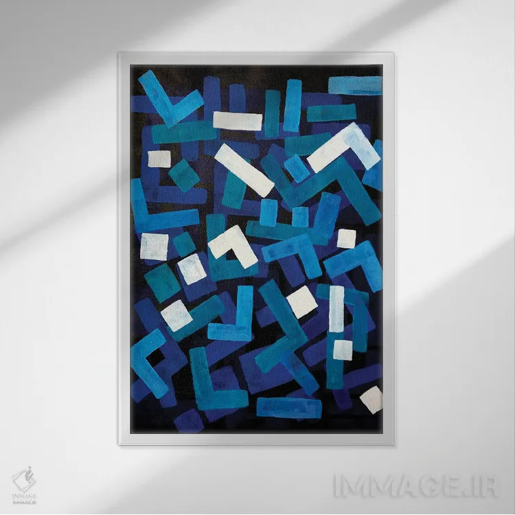 تابلو انتزاعی جاز آبی اثر ان شیپ - نمای قابدار سفید