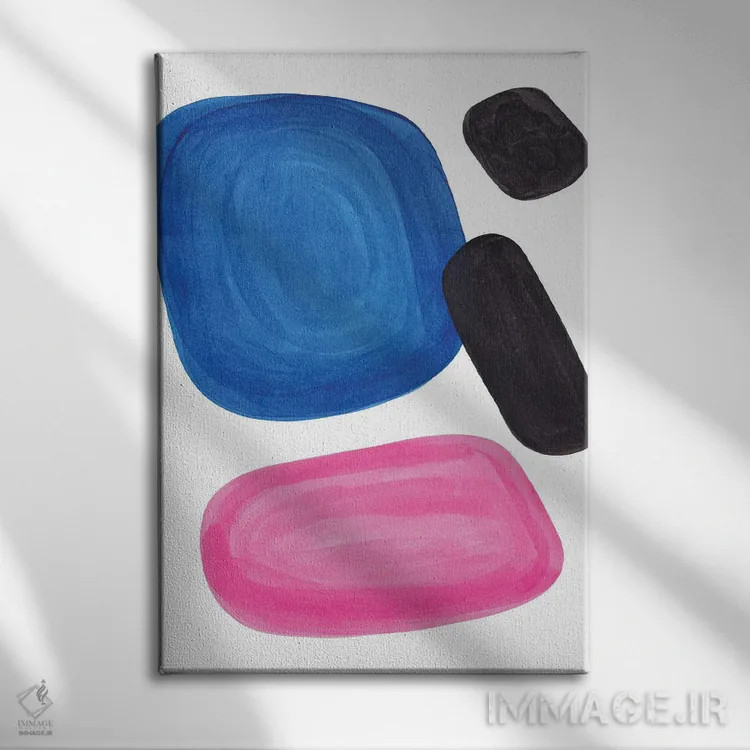 تابلو مینیمال آبی ارغوانی اثر ان شیپ - نمای روبهرو روی دیوار