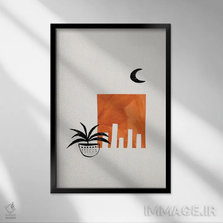 تابلو مینیمال گیاه آپارتمانی میانه قرن اثر ان شیپ - نمای قابدار مشکی