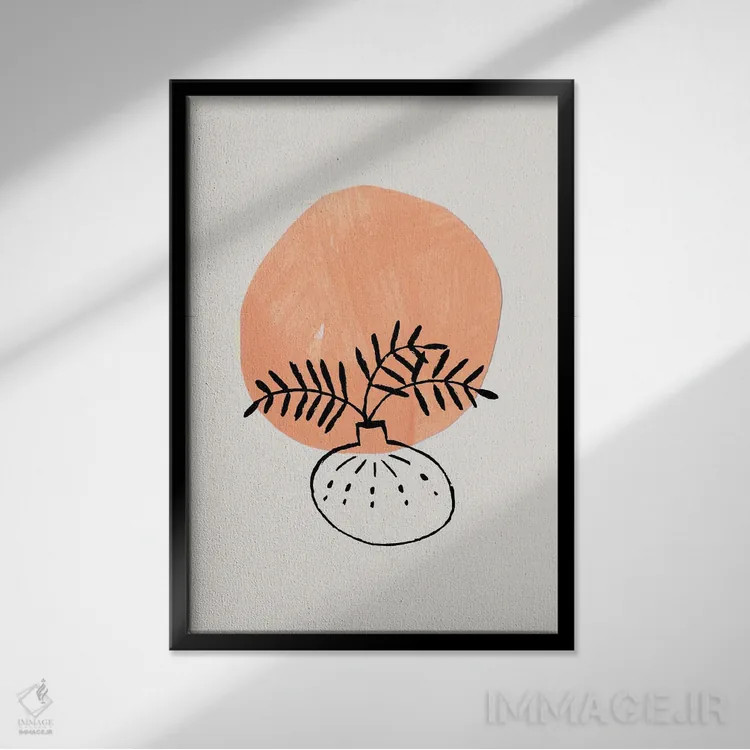 تابلو مینیمال گلدان گل مینیمال اثر ان شیپ - نمای قابدار مشکی