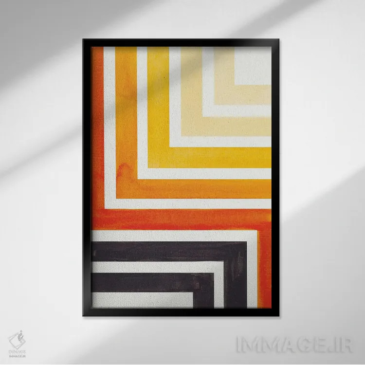 تابلو مینیمال طرح آزتک نارنجی اثر ان شیپ - نمای قابدار مشکی