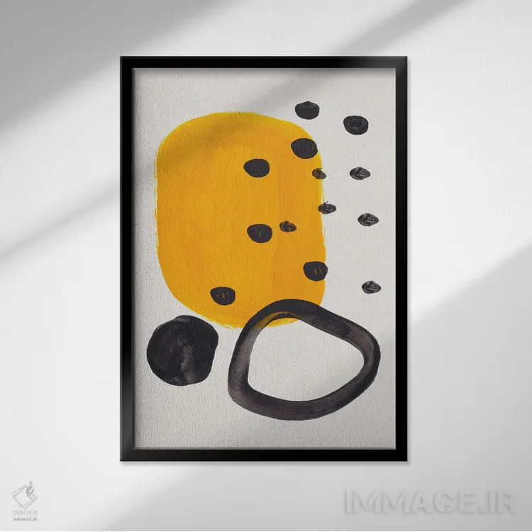 تابلو مینیمال حلقه خردلی رنگ اثر ان شیپ - نمای قابدار مشکی