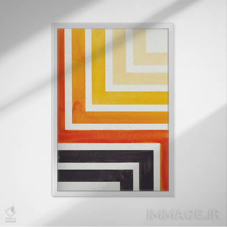 تابلو مینیمال طرح آزتک نارنجی اثر ان شیپ - نمای قابدار سفید