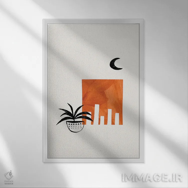تابلو مینیمال گیاه آپارتمانی میانه قرن اثر ان شیپ - نمای قابدار سفید