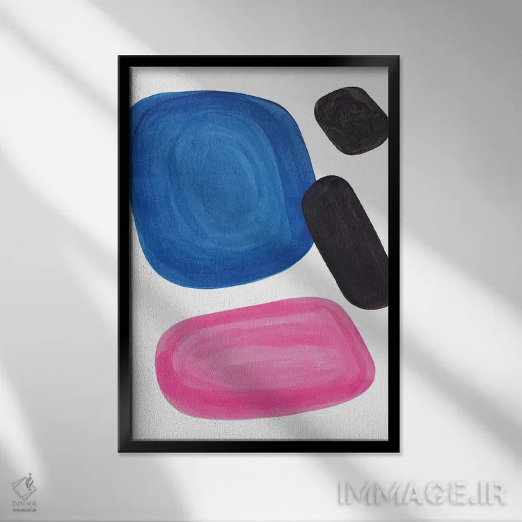 تابلو مینیمال آبی ارغوانی اثر ان شیپ - نمای قابدار مشکی