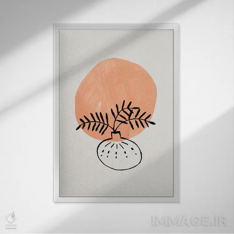 تابلو مینیمال گلدان گل مینیمال اثر ان شیپ - نمای قابدار سفید