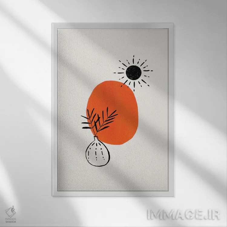 تابلو مینیمال گیاه نارنجی مینیمال اثر ان شیپ - نمای قابدار سفید