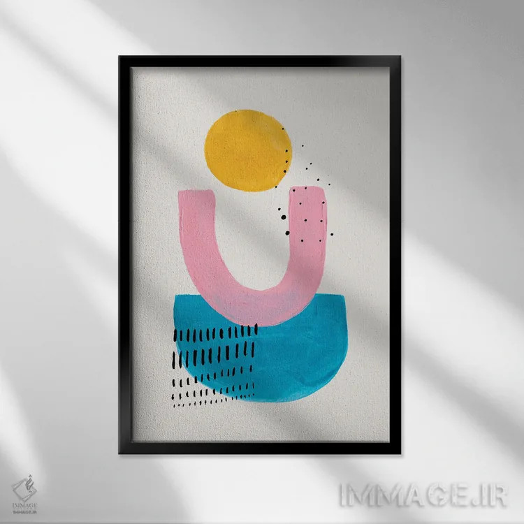 تابلو مینیمال خورشید صورتی اقیانوس اثر ان شیپ - نمای قابدار مشکی