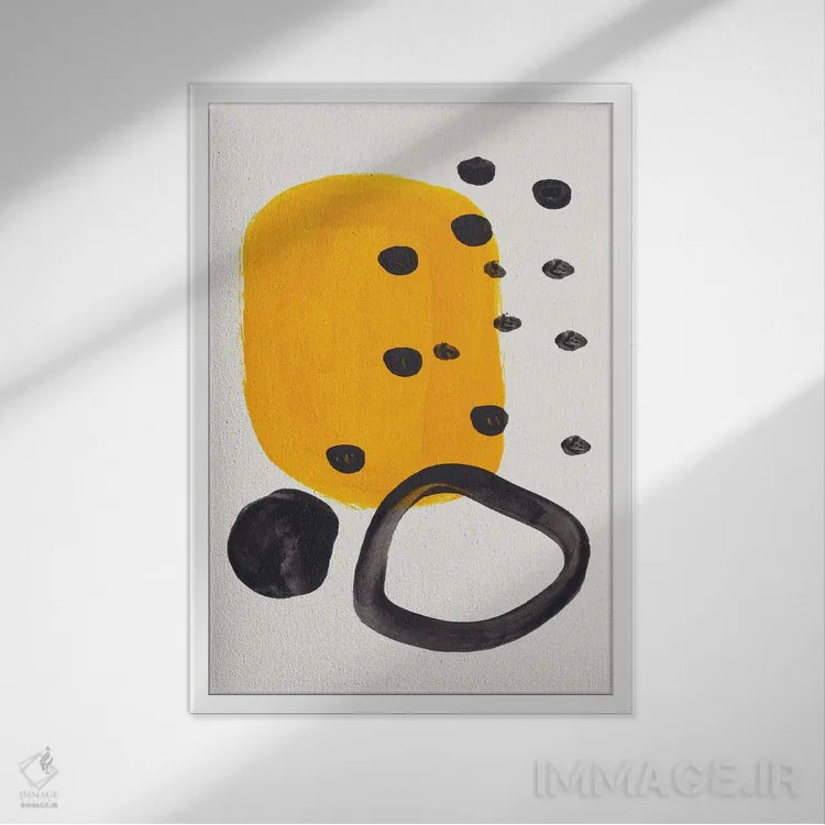 تابلو مینیمال حلقه خردلی رنگ اثر ان شیپ - نمای قابدار سفید