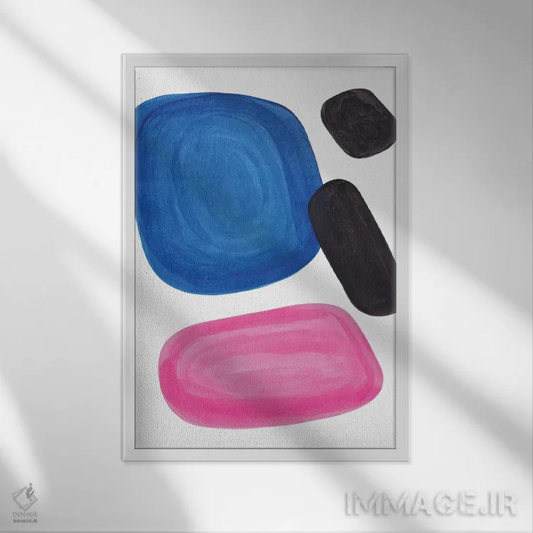 تابلو مینیمال آبی ارغوانی اثر ان شیپ - نمای قابدار سفید