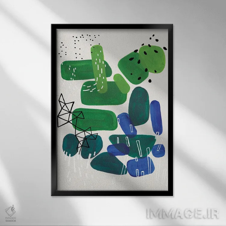 تابلو مینیمال شکوفه جلبک اثر ان شیپ - نمای قابدار مشکی