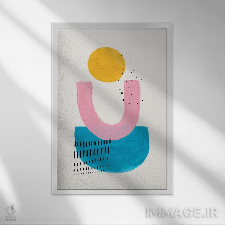 تابلو مینیمال خورشید صورتی اقیانوس اثر ان شیپ - نمای قابدار سفید