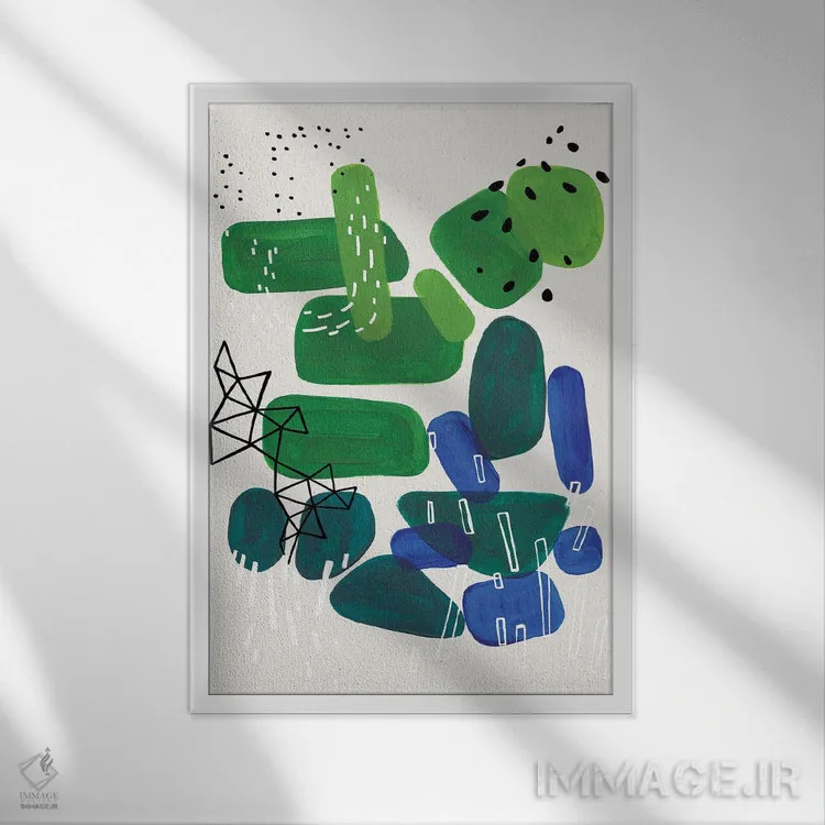 تابلو مینیمال شکوفه جلبک اثر ان شیپ - نمای قابدار سفید