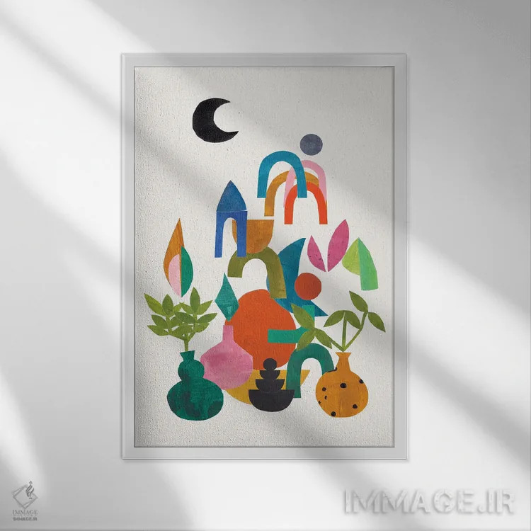 تابلو مینیمال باغ ماه اثر ان شیپ - نمای قابدار سفید