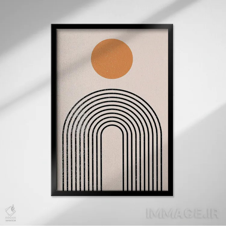 تابلو مینیمال طلوع میان سده ای اثر ان شیپ - نمای قابدار مشکی