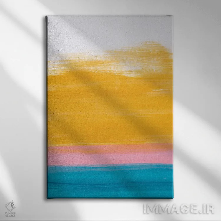 تابلو مینیمال غروب اقیانوس زرد اثر ان شیپ - نمای روبهرو روی دیوار
