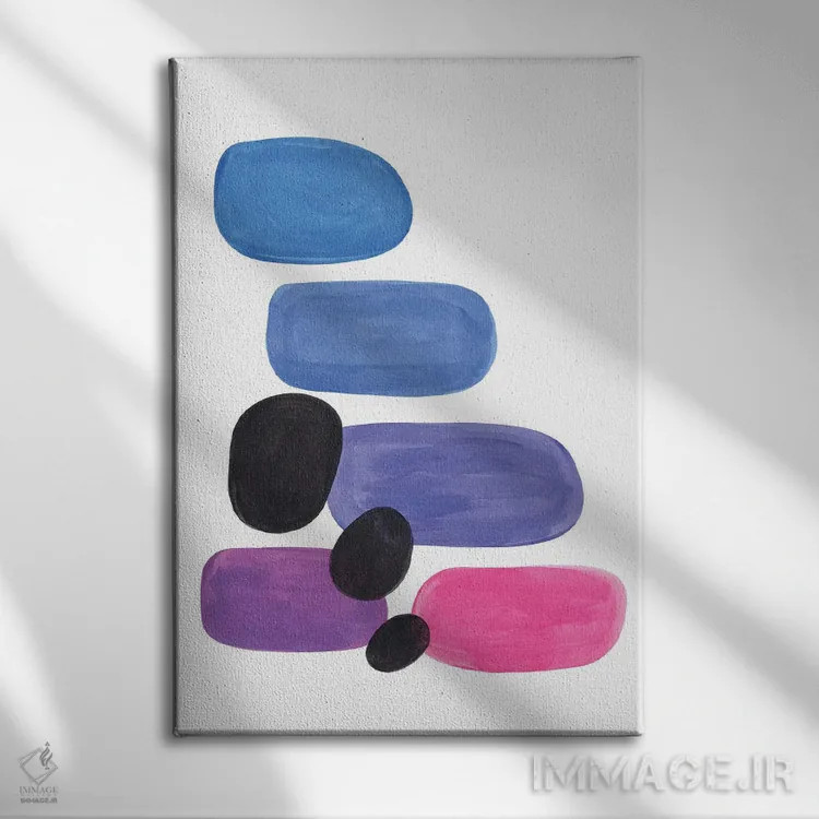 تابلو مینیمال سنگ ریزه های آبی پری وینکل اثر ان شیپ - نمای روبهرو روی دیوار