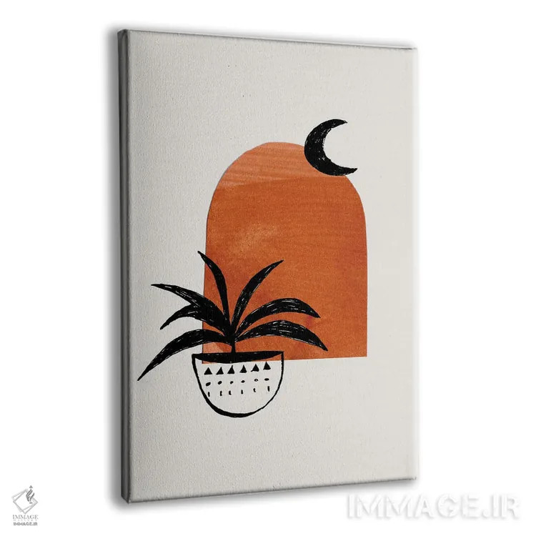 تابلو مینیمال گیاه ماه با رنگ قهوه ای خام اثر ان شیپ - نمای پرسپکتیو محصول