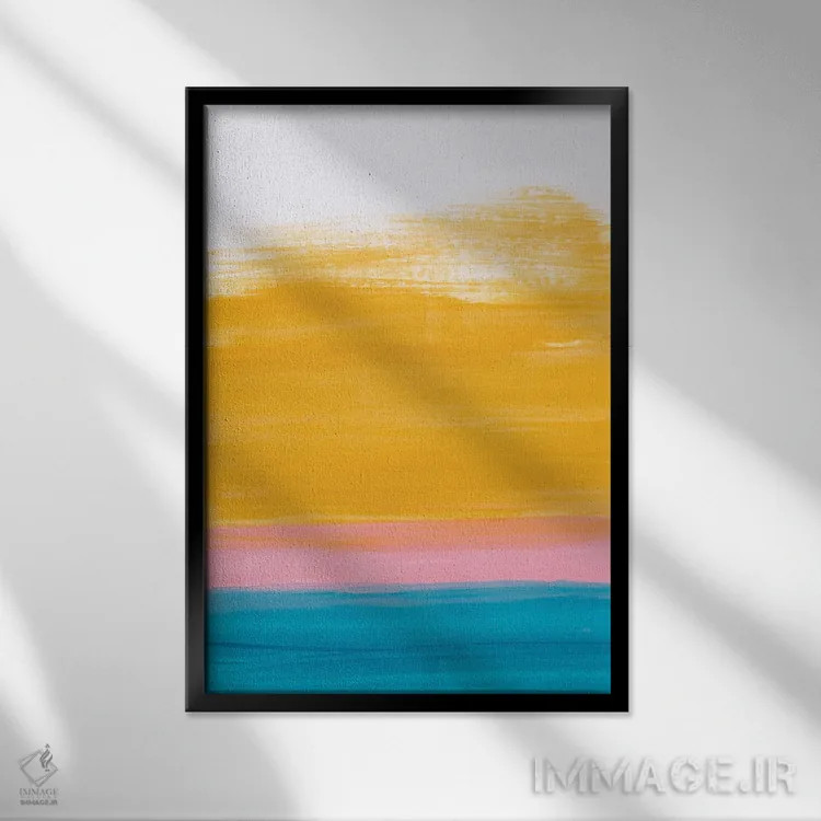 تابلو مینیمال غروب اقیانوس زرد اثر ان شیپ - نمای قابدار مشکی