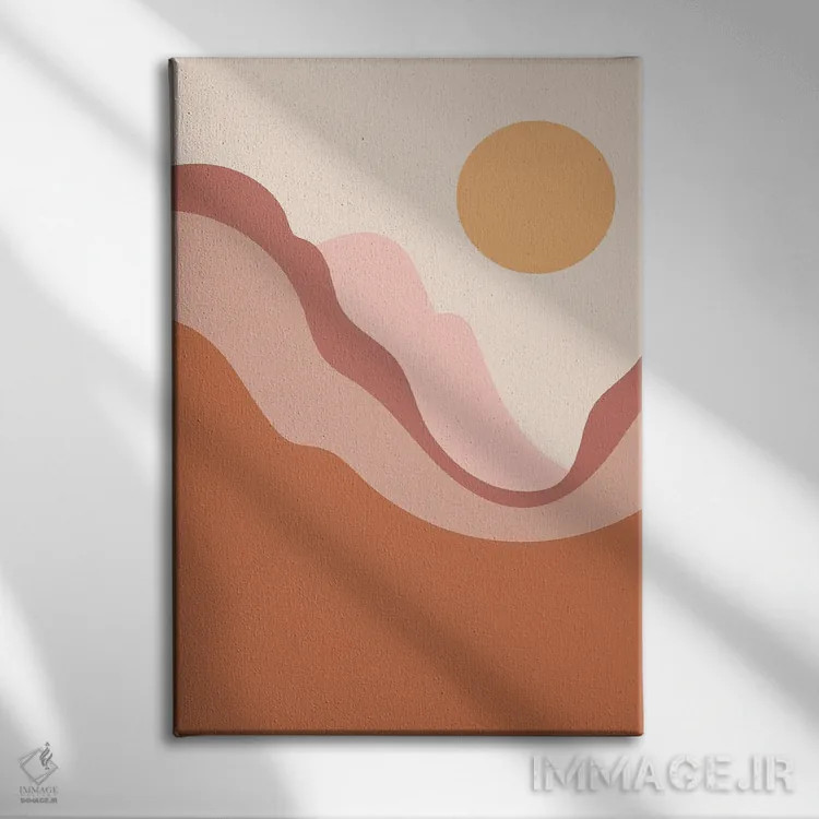 تابلو مینیمال خورشید کوهستان اثر ان شیپ - نمای روبهرو روی دیوار