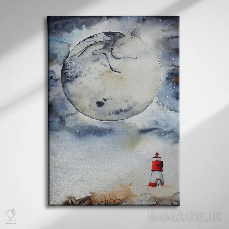 تابلو دکوراتیو گربه ماه اثر اوگنیا اسمیرنوا - نمای روبهرو روی دیوار