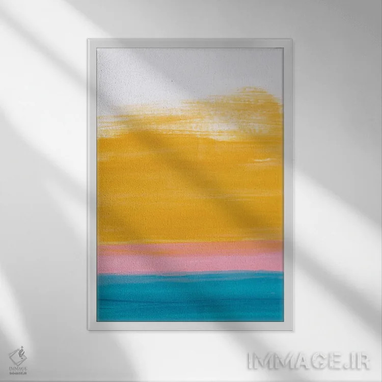 تابلو مینیمال غروب اقیانوس زرد اثر ان شیپ - نمای قابدار سفید