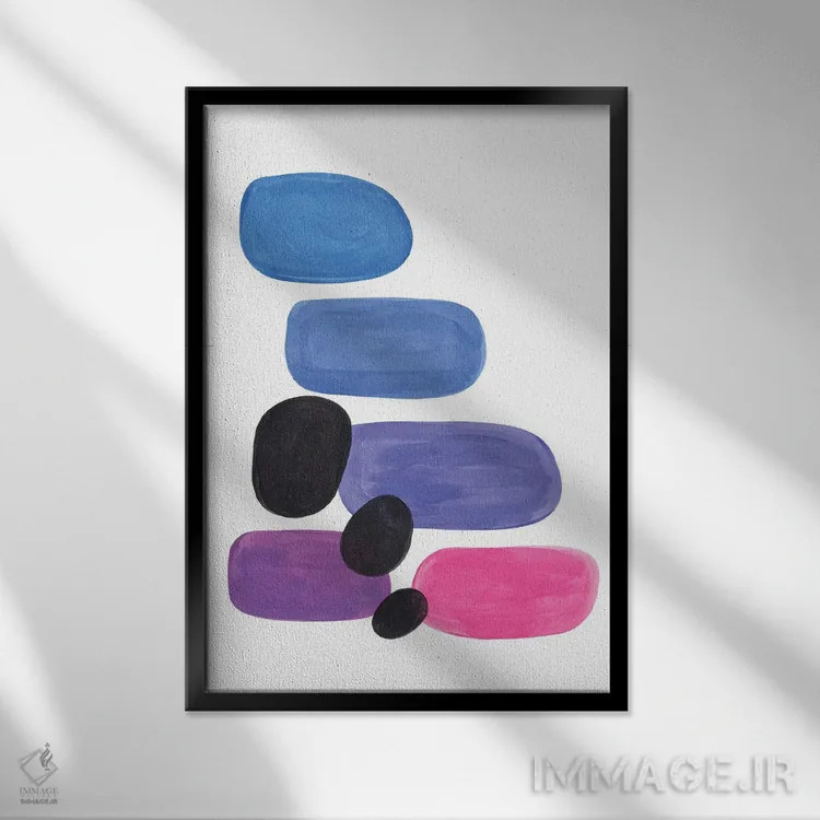 تابلو مینیمال سنگ ریزه های آبی پری وینکل اثر ان شیپ - نمای قابدار مشکی