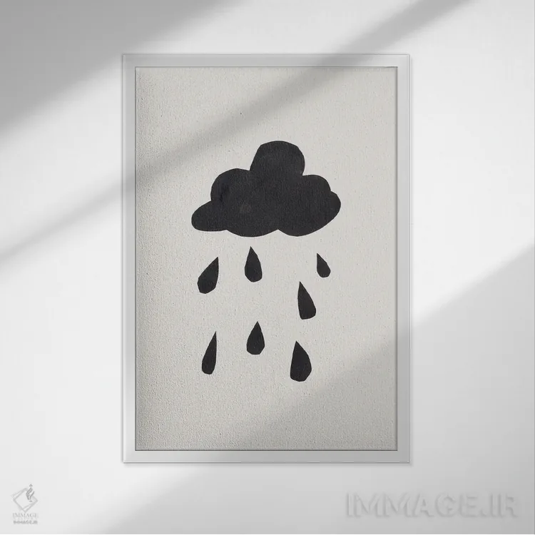 تابلو مینیمال باران مرکب اثر ان شیپ - نمای قابدار سفید