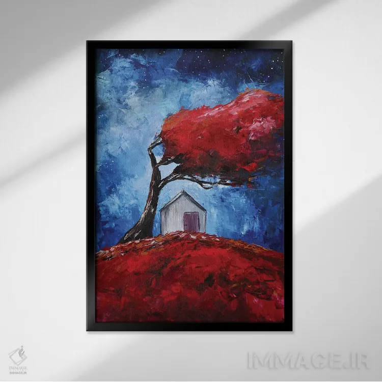 تابلو دکوراتیو زیر درخت سرخ اثر اوگنیا اسمیرنوا - نمای قابدار مشکی