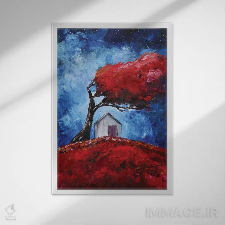 تابلو دکوراتیو زیر درخت سرخ اثر اوگنیا اسمیرنوا - نمای قابدار سفید