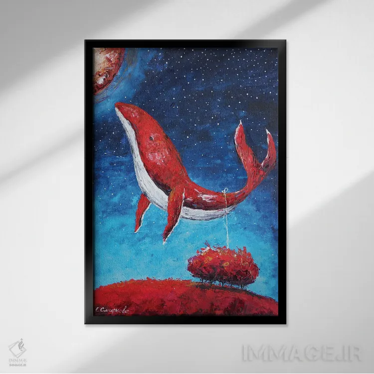 تابلو دکوراتیو نهنگ قرمز اثر اوگنیا اسمیرنوا - نمای قابدار مشکی