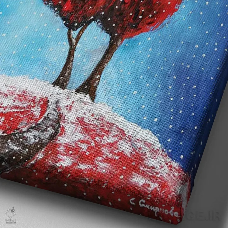 تابلو دکوراتیو برف در حال بارش اثر اوگنیا اسمیرنوا - نمای نزدیک بافت بوم